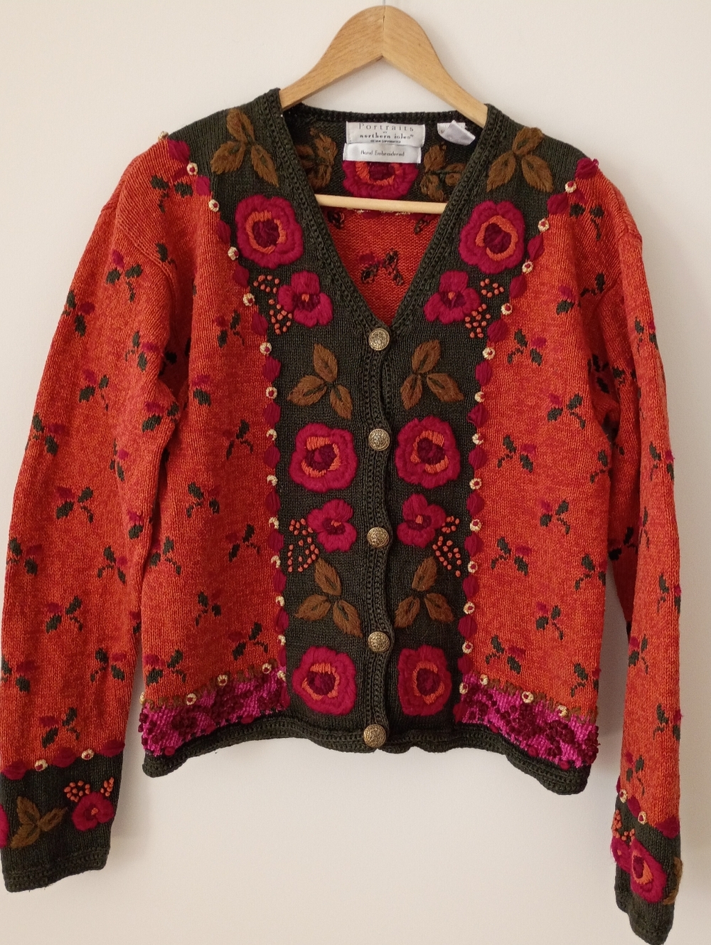 Vintage Northern Isles Hand Knit Floral Embroidered Sweater Cardigan Bohemian - Picture 11 of 11